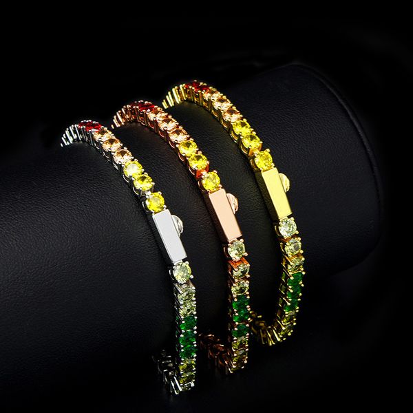 

3 colors for options gold plated 4mm 5mm 18cm 21cm 23cm colorful cz tennis bracelets chains for men women, Black