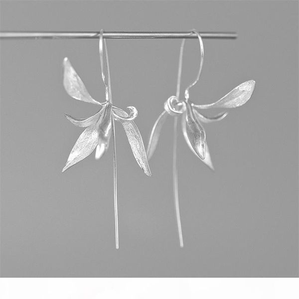 

inature elegant 925 sterling silver big orchid flower drop earrings for women wedding party jewelry gift cx200628, Golden