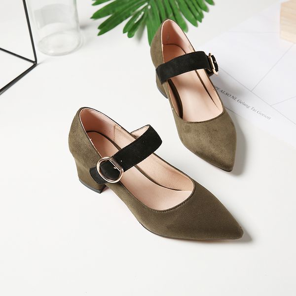 

women shoes basic square heel pointed toe fashion flock office & career zapatos de mujer de moda 2020 vestir, Black
