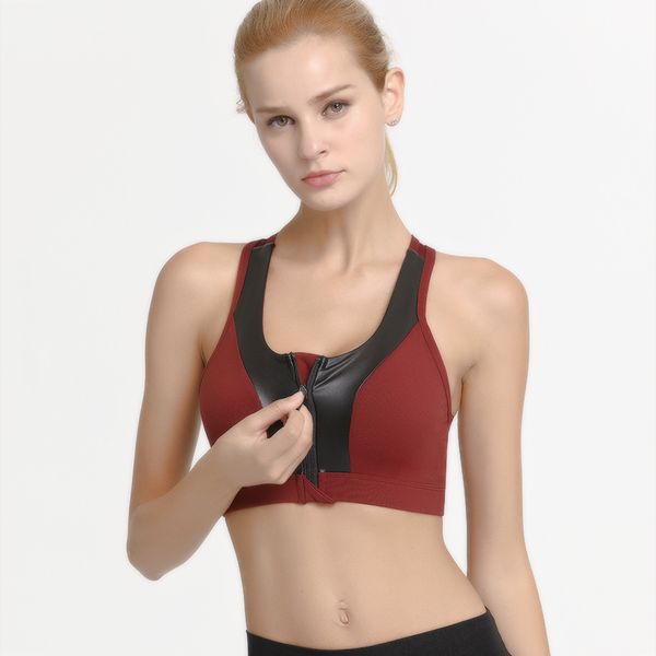 

women's zip front sports bra wireless post- bra active yoga sports bras fitness high impact running clothes, White;black