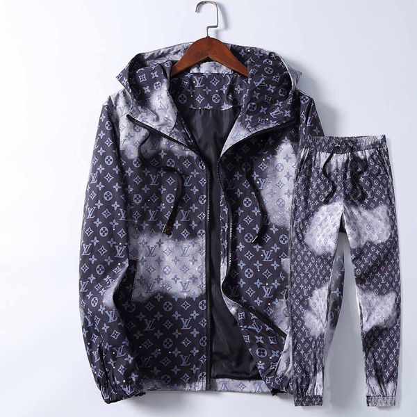 

2020ss spring and autumn fashion new men's sportswear 2-piece set solid color zipper men's jacket sportswear hooded hoodie suit hi, Gray