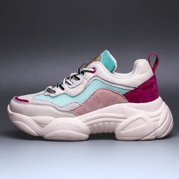 

summer women chunky sneakers new female breathable basket vulcanize shoes korean fashion platform thick sole running casual shoe, Black