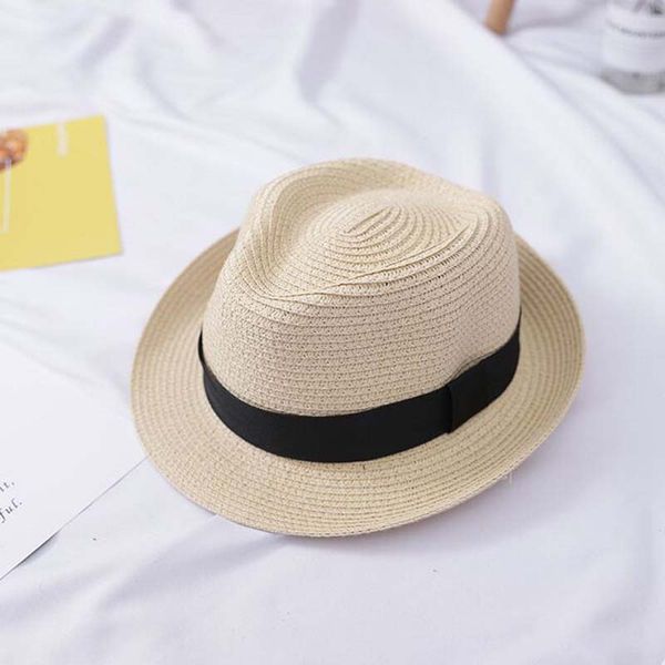 

xeongkvi korean pure color flanging parent-child fedora hat springsummer straw hats for men boy fashion women jazz cap, Blue;gray