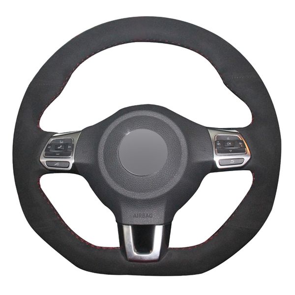 

black suede diy car steering wheel cover for volkswagen golf 6 gti mk6 vw polo gti scirocco r passat cc r-line 2009-2016