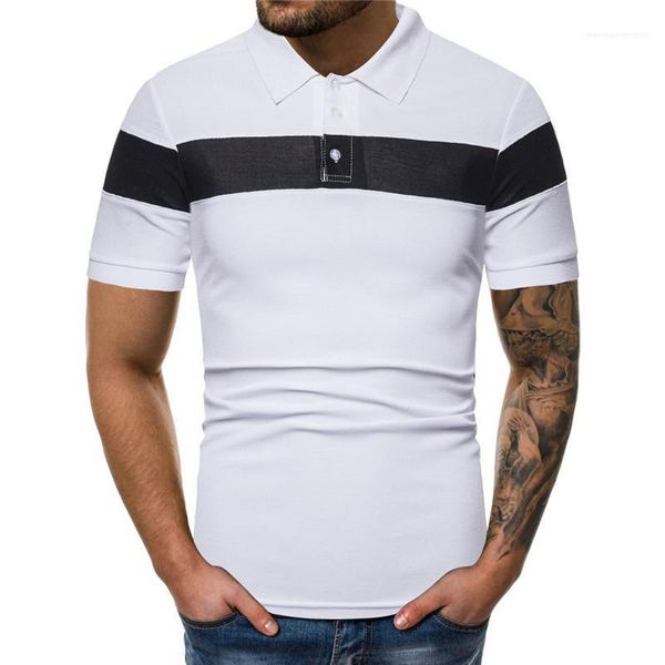 

fashion striped patchwork solid color polos casual lapel neck short sleeves polos polo homme mens polos, White;black