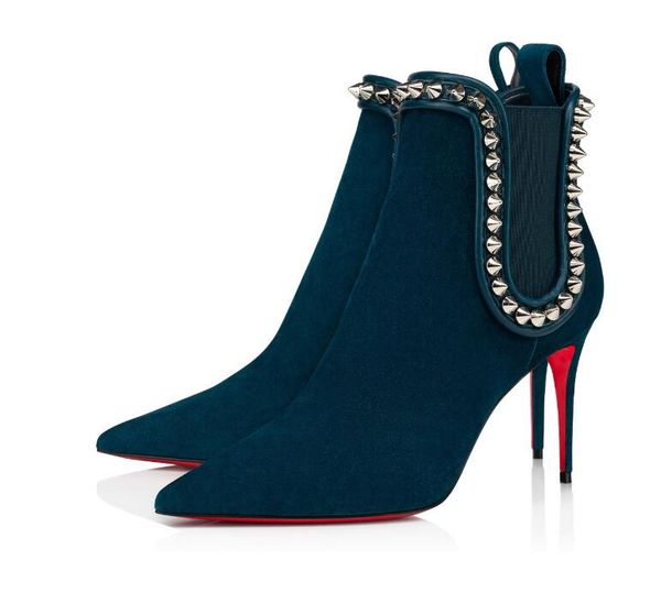 

new womens high heels spikes suede boots boot red bottom ankle winter leather pumps paris boots size 35-41, Black