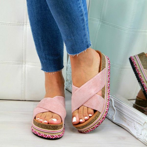 

womens casual platforms sliders cross strap slippers outdoor shoes female increased thick crust waterproof beach shoes#, Black
