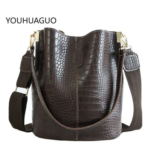 

youhuaguo crocodile pattern handbag for women pu leather shoulder messenger bags large size bucket bag wide strap shoulder
