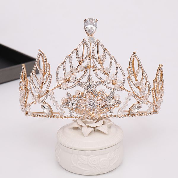 

european and american bride headdress leaves alloy baroque retro crystal crown children show wedding hair accessories, Golden;silver