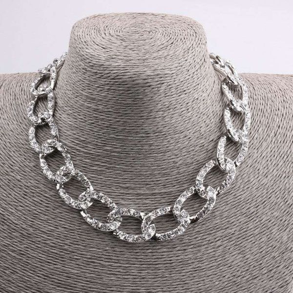 

20 heavy industry metal necklace designer thick chain flashing diamond necklace choker trend ot personality clavicle chain sale, Silver