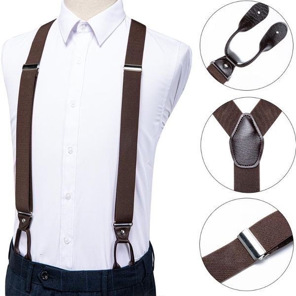 

dibangu leather metal brown solid new mens suspender 6 buttons brace elastic adjustable suspender tirantes for men bd-506, Black;white