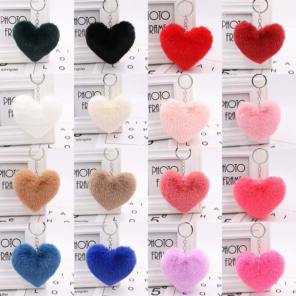 

1pc cute car key ring 10cm women's keychains fluffy heart jewelry accessories faux fur for bag key chains ka-77, Silver