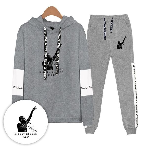 

nipsey hussle mens tracksuits spring casual clothing sets women teenager hoodies pants 2pcs sport suits, Gray