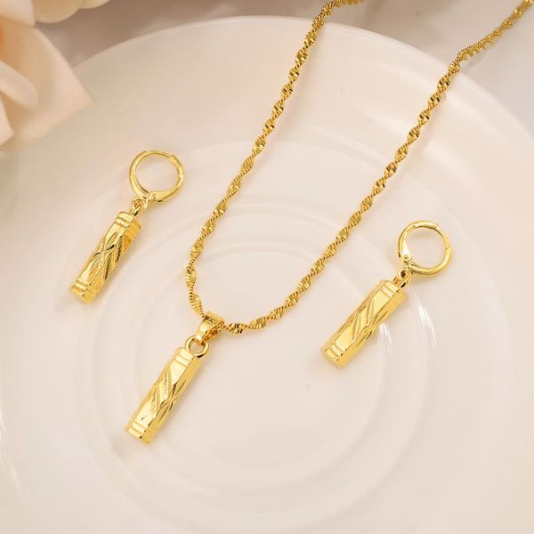 

gold dubai bridal jewelry sets pillar geometry earring pendant necklace jewelry sets for women girls wedding christmas kids gift, Silver