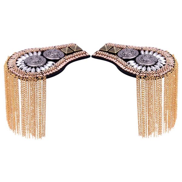 

1pair stage performance fringed shoulder epaulets with tassel chain zinc alloy