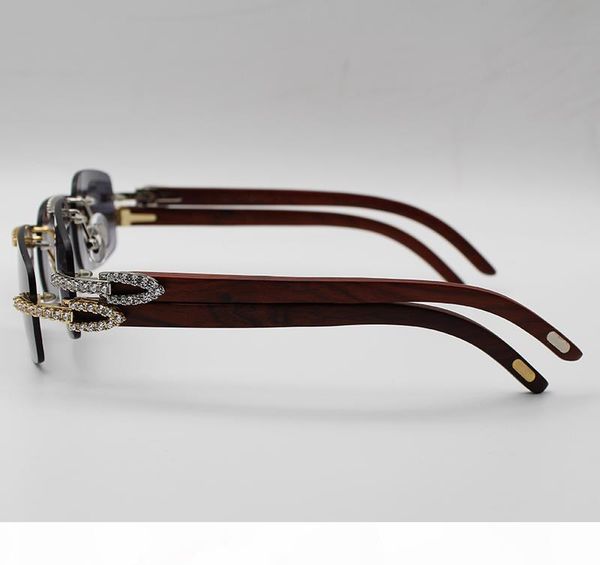 

frameless luxury sun glasses brand designer natural wood decoration white large diamond men women sunglasses with original box and case, White;black