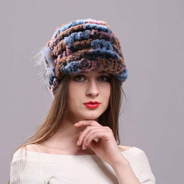

icymi knitted beanies real rex fur flower striped knitted fur hat caps casual natural women cap female russian, Blue;gray