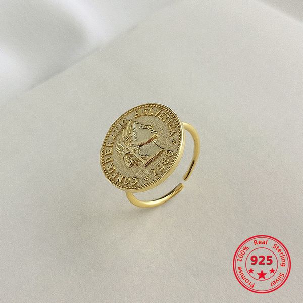 

european american 925 silver rings modern trendy concise coin rings fine jewelry gift for girlfriend, Golden;silver