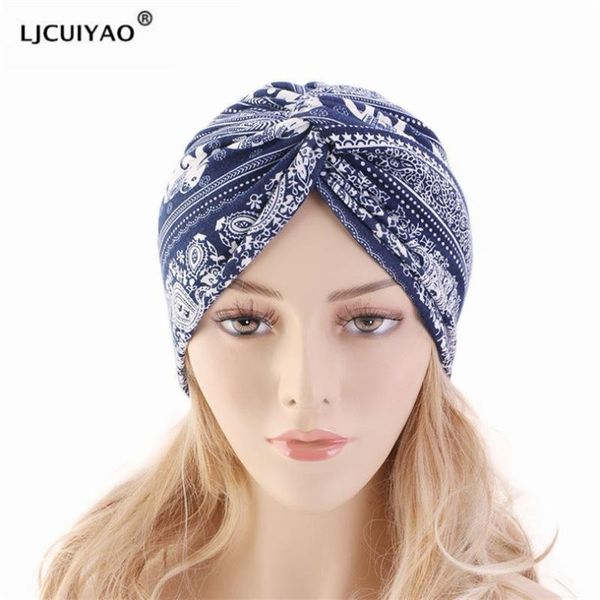

ljcuiyao women floral turban hat india cap muslims chemo cap flower fold beanies chemotherapy bonnet hat for ladies knit beanies, Blue;gray