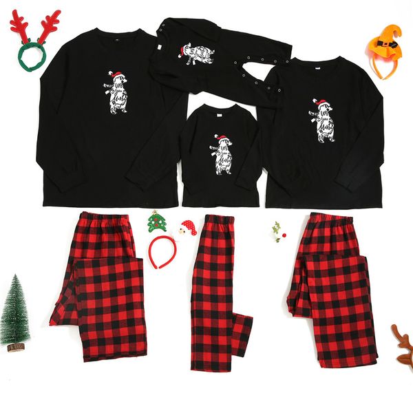 2020 neue Familie Eltern-kind-Kleidung Europäischen Und Amerikanischen Rundhals Weihnachten Gestickte Bär Cub Langarm Pyjama Set