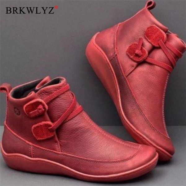 

2020 women socofy leather ankle boots womens comfortable slip on booties autumn winter ladies flat shoes plus size 43, Black