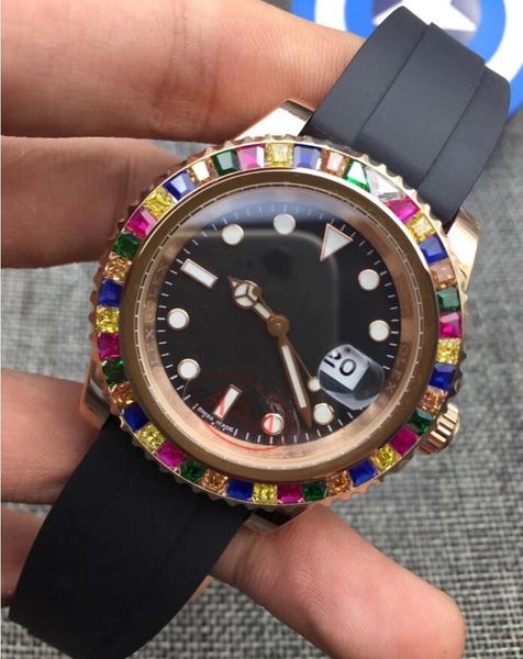 

fashion watches rubber strap mechanical 116695sats 40mm black dial 2813 automatic movement silver steel men wristwatch, Slivery;brown