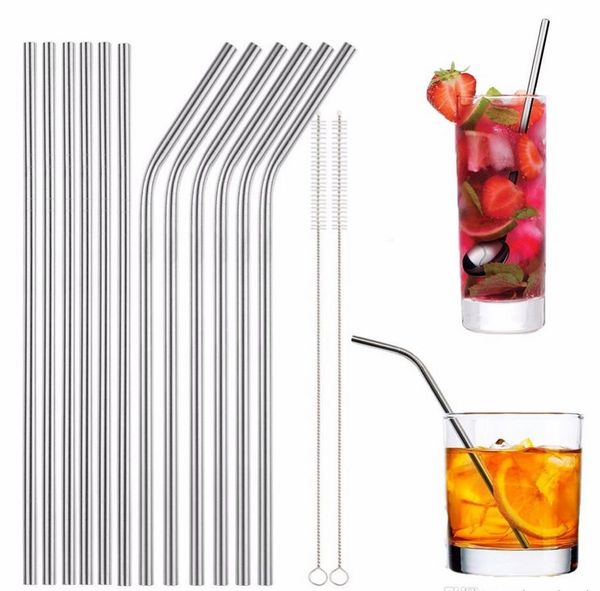 

durable stainless steel straight bent drinking straw curve metal straws bar family kitchen for beer fruit juice drink party accessory