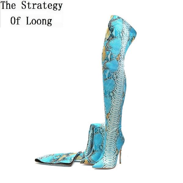 

winter over the knee long women big size boots pointed toe snakeskin plus size super high heels ladies thigh high boots 20200804, Black