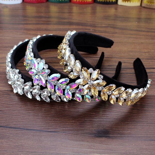 

luxury ab gold crystal rhinestone wedding headbands diamante flower hairband for women fashion hair accessories party, Silver
