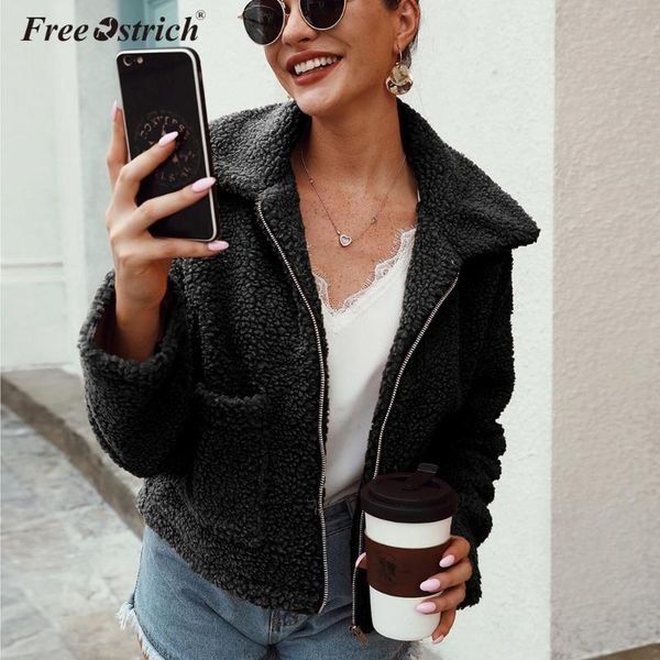 

ostrich jacket coats women 2020 padded faux coat warm turn-down collar pockets fashion slim jacket coat n30, Black;brown