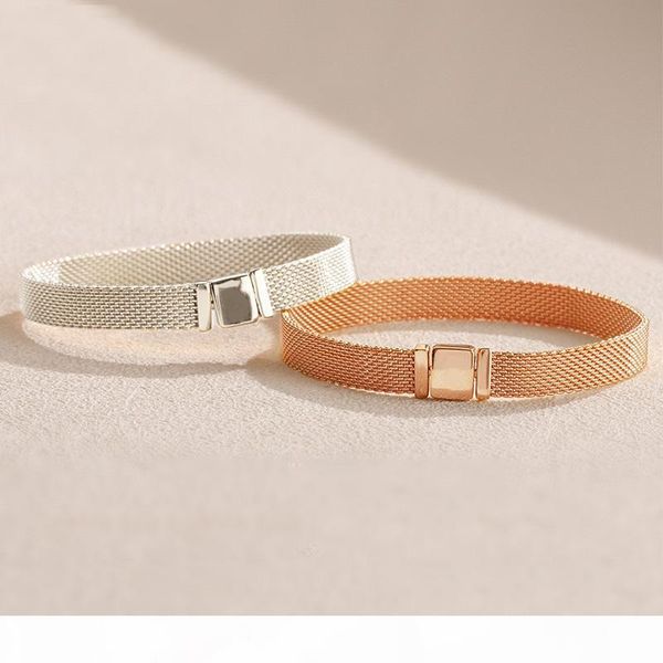 

new 18k rose gold watch strap men women hand chain reflexions bracelet set original box for pandora 925 sterling silver bracelets, Golden;silver