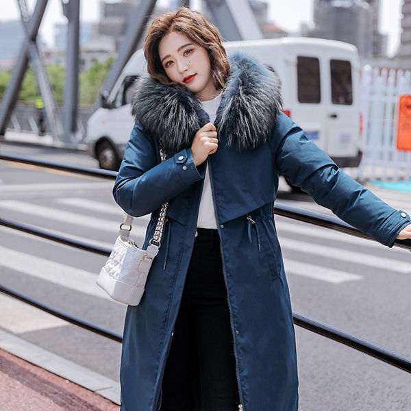 

wool liner winter jacket women hooded women coat winter solid korean style thick plus size long parkas with fur collar, Black