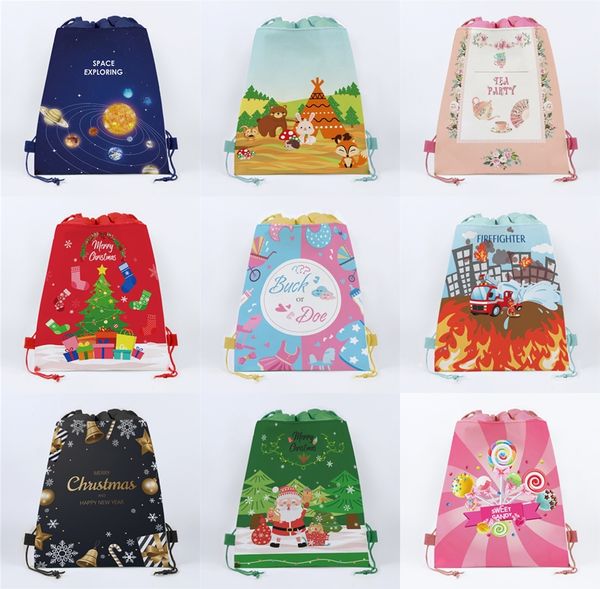 

christmas gift bag xmas cartoon drawstring bag kids adults snowman sunflowers non woven handbags designer drawstring totes bags sale e92302, Black