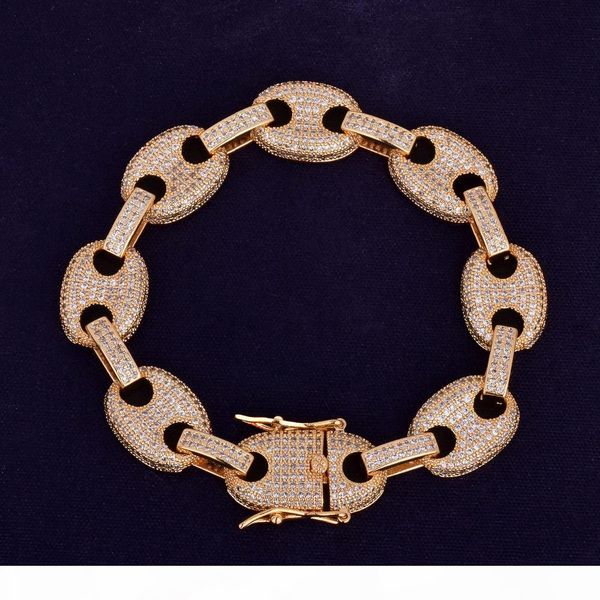 

hip hop gold silver plated copper material iced out cubic zircon chain bracelet 7 8 9inch men women, Black