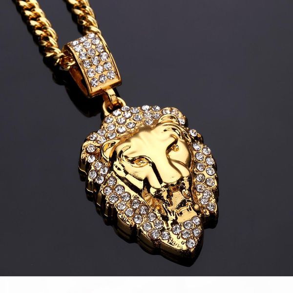 

europe and the united states new ultra-flash drilling lion head hip-hop necklace jewelry lion head necklace hip-hop fashion pendant, Silver