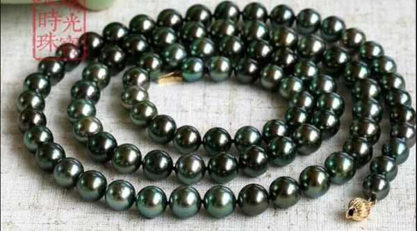 

stunning 10-11mm round south sea peacock green pearl necklace 36inch, Silver