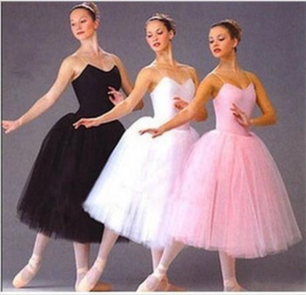 Vestito da balletto per body da ginnastica lungo professionale senza maniche per adulti Costume da balletto da lago dei cigni bianco/rosa/nero Donna femminile