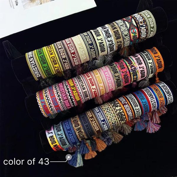 

wholesale bracelet classic style woven hand string embroidery letters for men and women woven double rope bracelet 43 color, Golden;silver