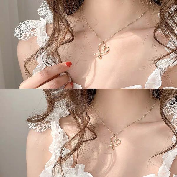 

korean heart-shaped choker necklace female simple gas ins original wind love pendant cold breeze jewelry tidal clothing, Silver