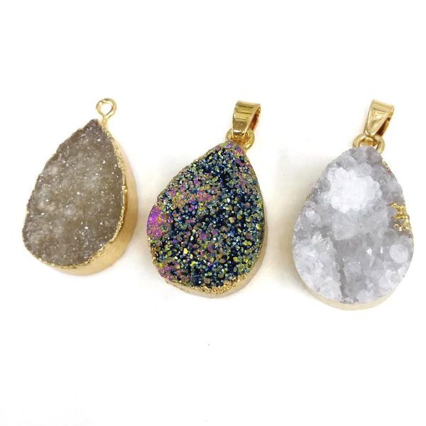

natural stone pendants drop-shaped agates pendant charm for jewelry making necklace accessories gift for women size 18x34mm, Bronze;silver
