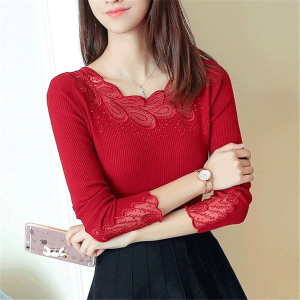 

autumn winter elasticity bottoming pullovers sweaters ladies lace hollow out slim knitted sweater jumper women top, White;black