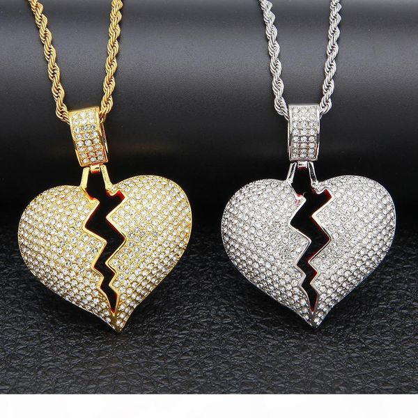

mens necklace hip hop jewelry with zircon iced out chains vintage high grade brokenheart pendant necklace stainless steel jewelry wholesale, Silver