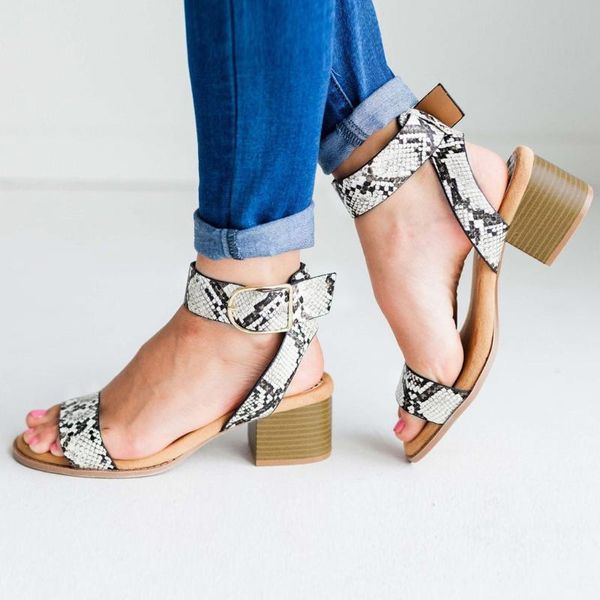 

jaycosin women ankle strap sandals snake print square heel fashion pointed toe ladies fashion shoes 2020 new women sandals sale, Black