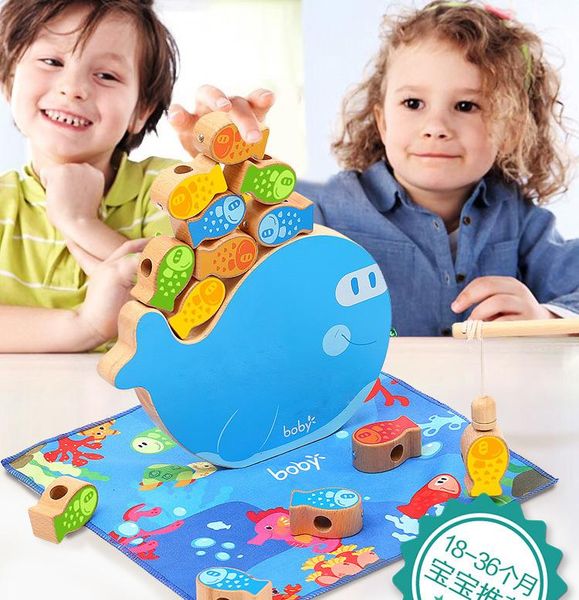 

infant wooden bead toys magnetic fishing games cognitive jenga game 3d fish baby educational toys funny boys girl gifts