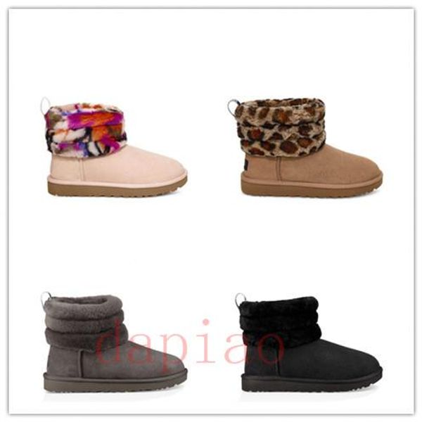 

2019 jiedao fluff mini quilted leopard quilted motlee winter boots women 54040 w girl lady amp multicolor snow warm shoes gu40#, Black