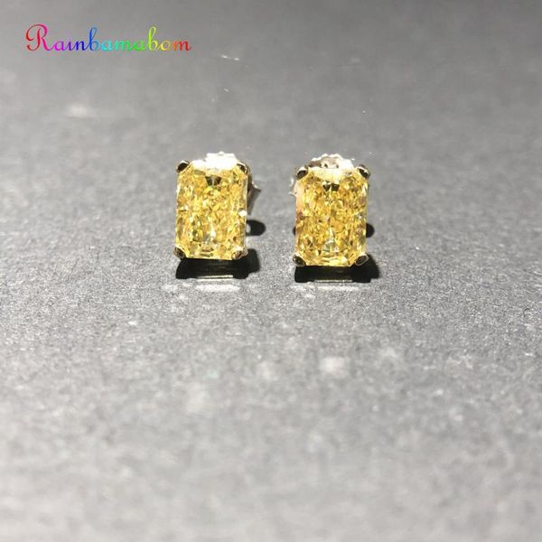 

stud rainbamabom luxury 925 sterling silver created moissanite citrine gemstone earrings ear studs wedding fine jewelry wholesale, Golden;silver