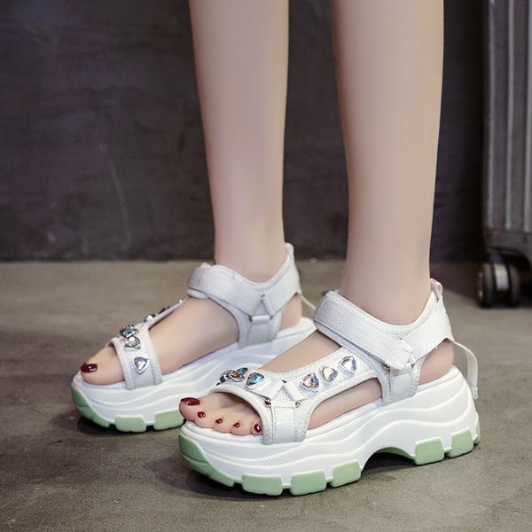 

wedge open toe outdoor sport sandals comfort beach casual shoes dropshipping summer women fashion crystal platform sandals, Black