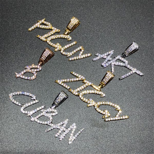 

hip hop brush font custom letter pendant necklace iced out cubic zircon charm jewelry for men women, Silver