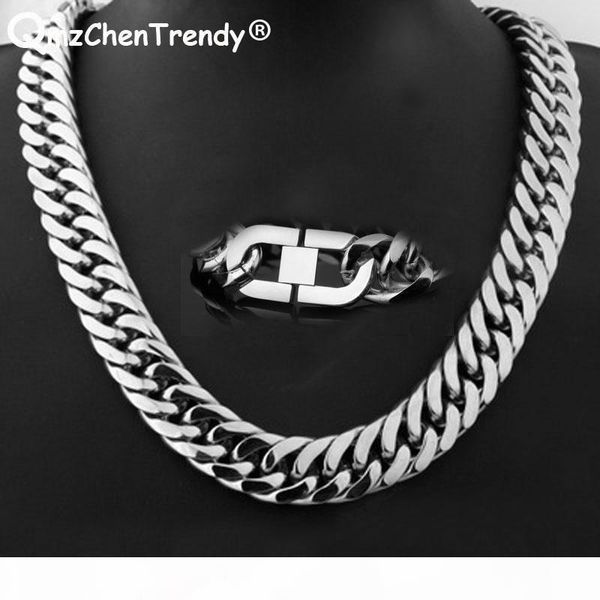 

21mm 60cm heavy cuban chains men hip hop jewelry wholesale silver thick stainless steel long big chunky hiphop necklace gif