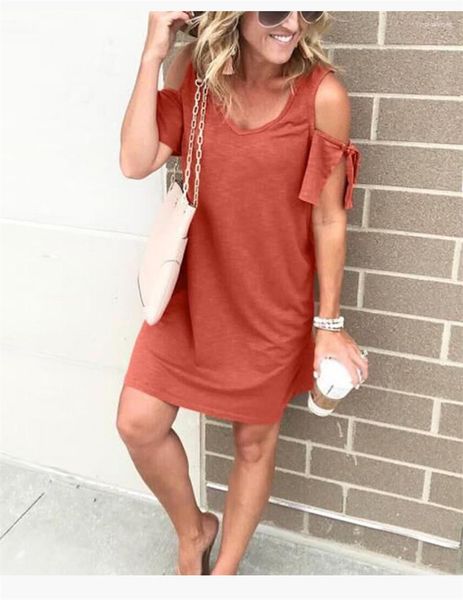 

shoulder sleeve dresses fashion v neck womens casual above knee dress womens pure color panelled dresses, Black;gray